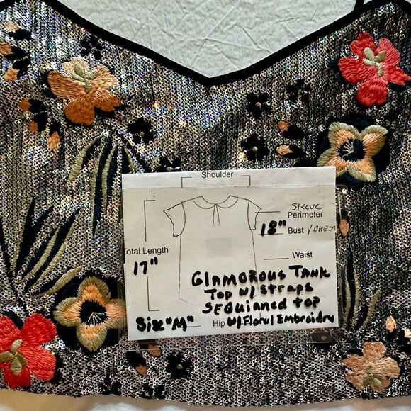 Glamorous Sequin Stitched Floral Embellished Women's Top Size M - Picture 10 of 10